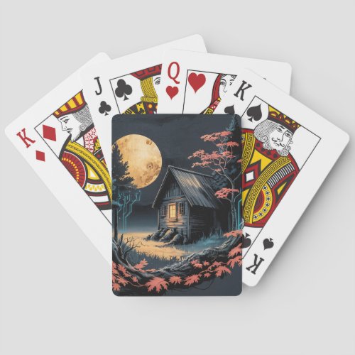 Moonlit Cabin Japanese Forest Art (6) Poker Cards