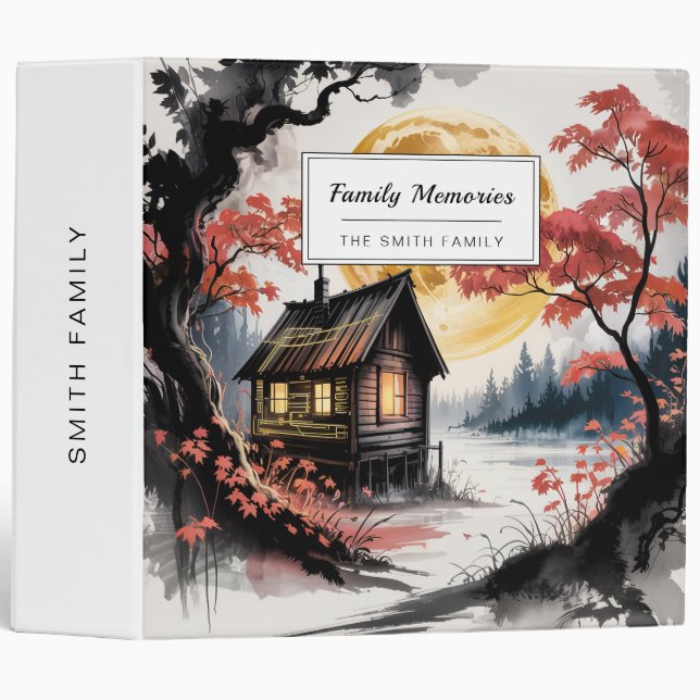 Moonlit Cabin Japanese Forest Art (7) 3 Ring Binder (Front/Spine)