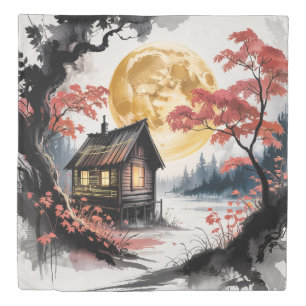 Moonlit Cabin Japanese Forest Art (7) Duvet Cover