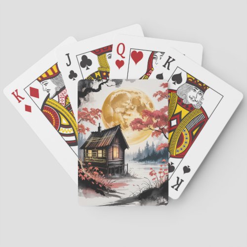 Moonlit Cabin Japanese Forest Art (7) Poker Cards