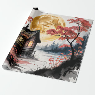 Moonlit Cabin Japanese Forest Art (7) Wrapping Paper