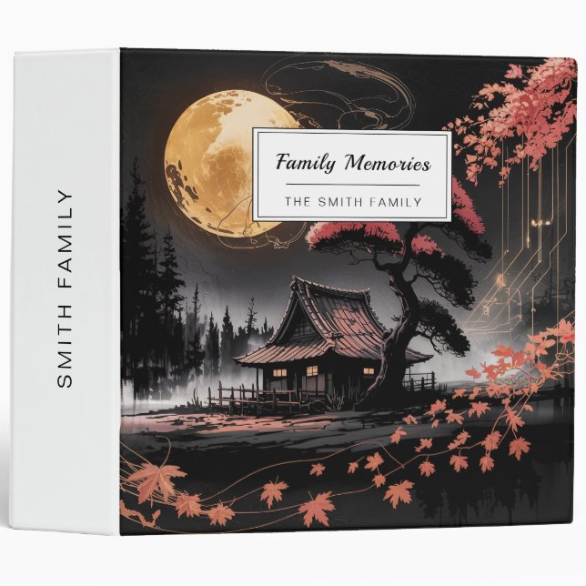 Moonlit Cabin Japanese Forest Art (8) 3 Ring Binder (Front/Spine)