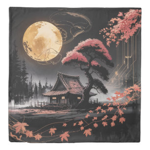 Moonlit Cabin Japanese Forest Art (8) Duvet Cover