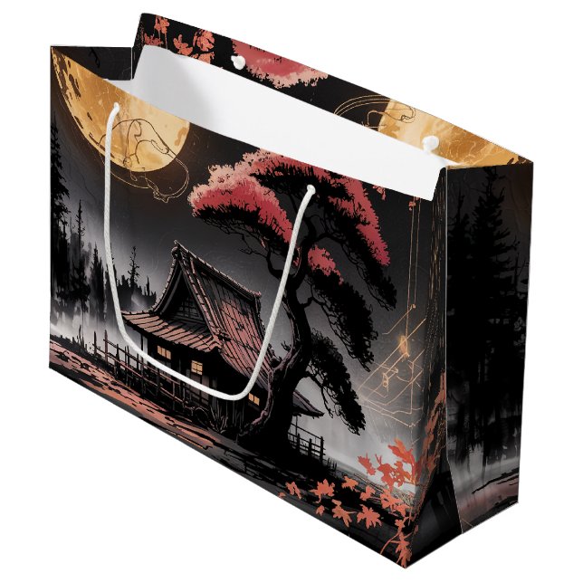 Moonlit Cabin Japanese Forest Art (8) Large Gift Bag (Front Angled)