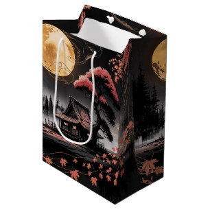 Moonlit Cabin Japanese Forest Art (8) Medium Gift Bag