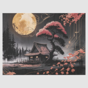Moonlit Cabin Japanese Forest Art (8) Tissue Paper