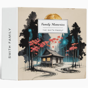 Moonlit Cabin Japanese Forest Art (9) 3 Ring Binder