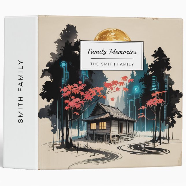 Moonlit Cabin Japanese Forest Art (9) 3 Ring Binder (Front/Spine)