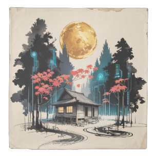 Moonlit Cabin Japanese Forest Art (9) Duvet Cover