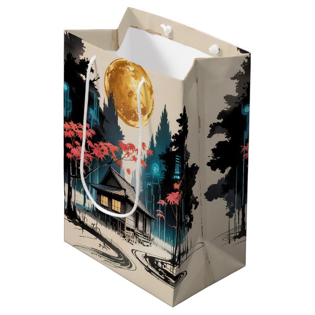 Moonlit Cabin Japanese Forest Art (9) Medium Gift Bag (Front Angled)