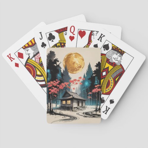 Moonlit Cabin Japanese Forest Art (9) Poker Cards