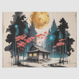 Moonlit Cabin Japanese Forest Art (9) Tissue Paper
