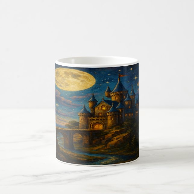 Moonlit Castle – Starry Bridge Fantasy Landscape Coffee Mug (Center)