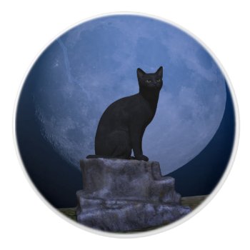 Moonlit Cat Ceramic Knob by SlightlyFantastical at Zazzle