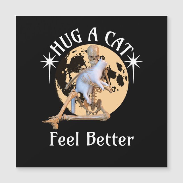 Moonlit Cat Hug Skeleton Comfort Humor (Front)