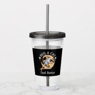Moonlit Cat Hug Skeleton Comfort Humor Acrylic Tumbler