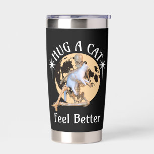 Moonlit Cat Hug Skeleton Comfort Humor Insulated Tumbler