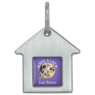 Moonlit Cat Hug Skeleton Comfort Humor Pet ID Tag