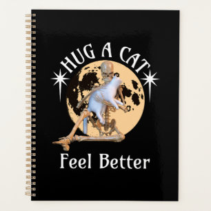Moonlit Cat Hug Skeleton Comfort Humor Planner