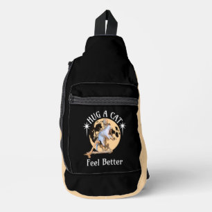 Moonlit Cat Hug Skeleton Comfort Humor Sling Bag