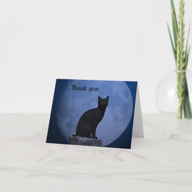 Moonlit Cat Letterpress Thank You Card (Front)