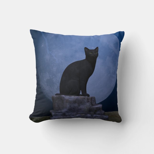 Moonlit Cat Throw Pillow (Front)