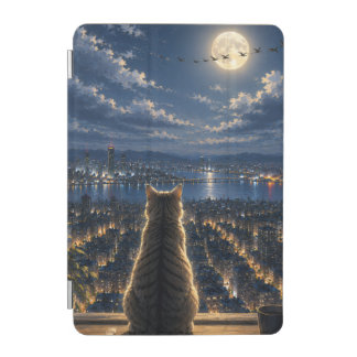 Moonlit Cat Watching the City Night Window Art iPad Mini Cover