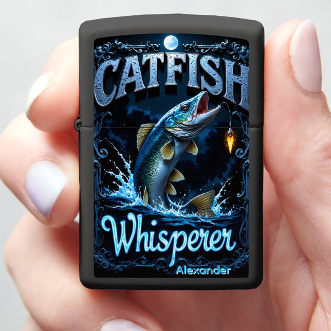 Moonlit Catfish Personalized Lure Strike Zippo Lighter (In Hand)
