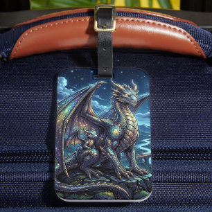 Moonlit Celestial Dragons and Castle Luggage Tag