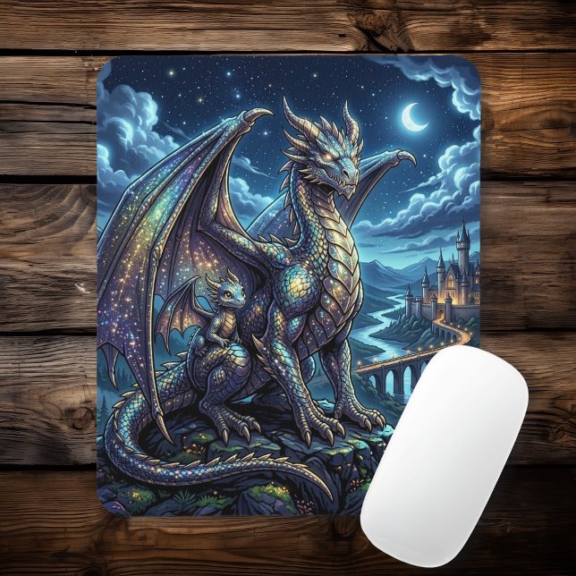 Moonlit Celestial Dragons and Castle Mouse Pad (Creator Uploaded)