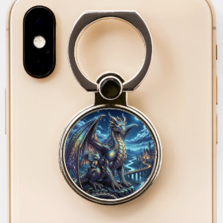 Moonlit Celestial Dragons and Castle Phone Ring Stand