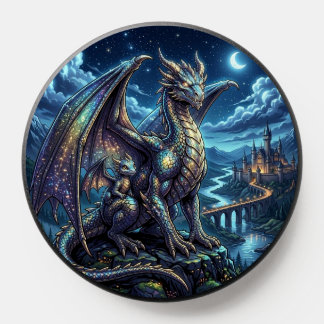 Moonlit Celestial Dragons and Castle PopSocket