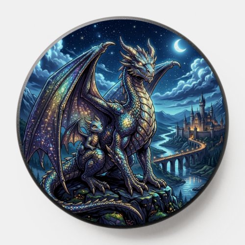 Moonlit Celestial Dragons and Castle PopSocket