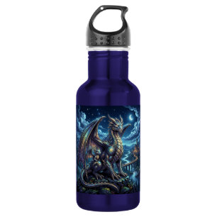 Moonlit Celestial Dragons and Castle Stainless Steel Water Bottle