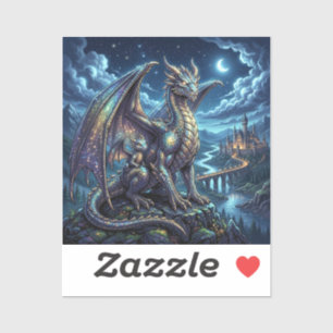 Moonlit Celestial Dragons and Castle Sticker