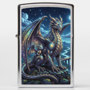 Moonlit Celestial Dragons and Castle Zippo Lighter