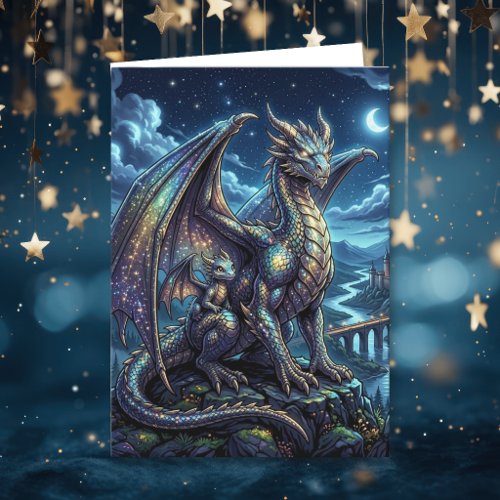 Moonlit Celestial Dragons | Happy Birthday Card
