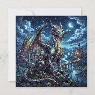 Moonlit Celestial Father and Son Dragons Blank Card