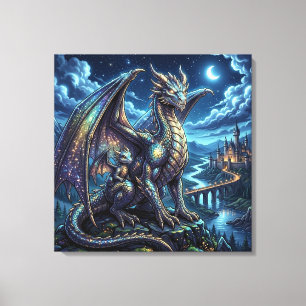 Moonlit Celestial Father and Son Dragons Canvas Print