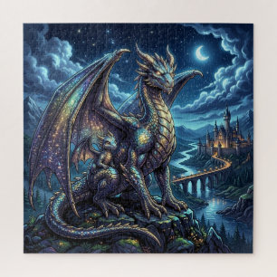 Moonlit Celestial Father and Son Dragons   Jigsaw Puzzle