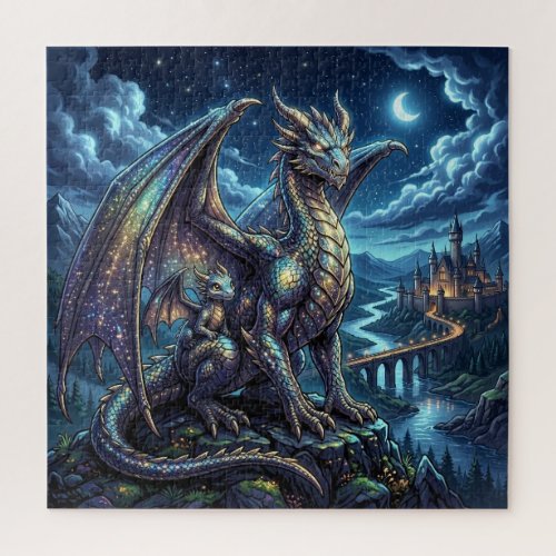 Moonlit Celestial Father and Son Dragons   Jigsaw Puzzle