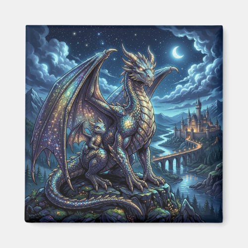 Moonlit Celestial Father and Son Dragons   Magnet