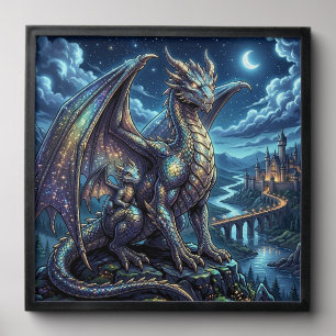 Moonlit Celestial Father and Son Dragons Peel And Stick Photo Tile