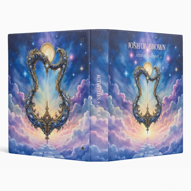 Moonlit Celestial Harp – Dreamy Cosmic Fantasy Art 3 Ring Binder (Background)