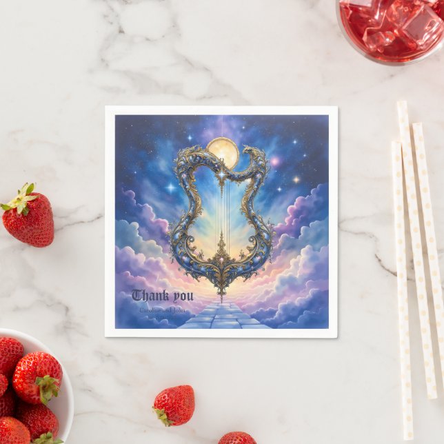 Moonlit Celestial Harp – Dreamy Cosmic Fantasy Art Napkins (Insitu)