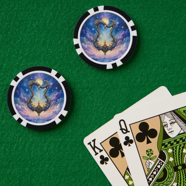 Moonlit Celestial Harp – Dreamy Cosmic Fantasy Art Poker Chips (Poker Table (Double))