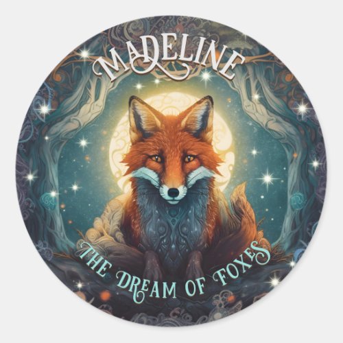 Moonlit Celtic Fox Personalised Magical Fox Classic Round Sticker