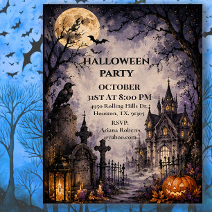 Moonlit Cemetery Halloween Party Invitation