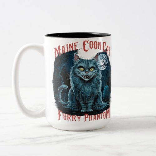 Moonlit Cemetery Whispers Furry Ghost Design Two_Tone Coffee Mug