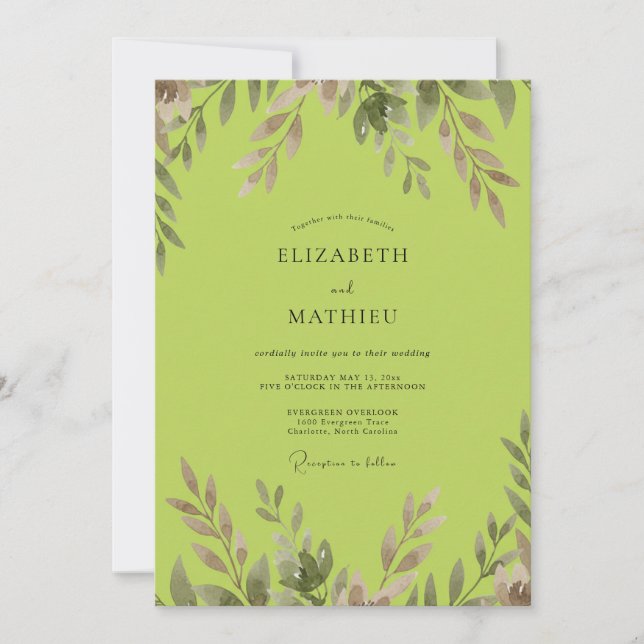 Moonlit Chartreuse Leafy Wedding Invitation (Front)